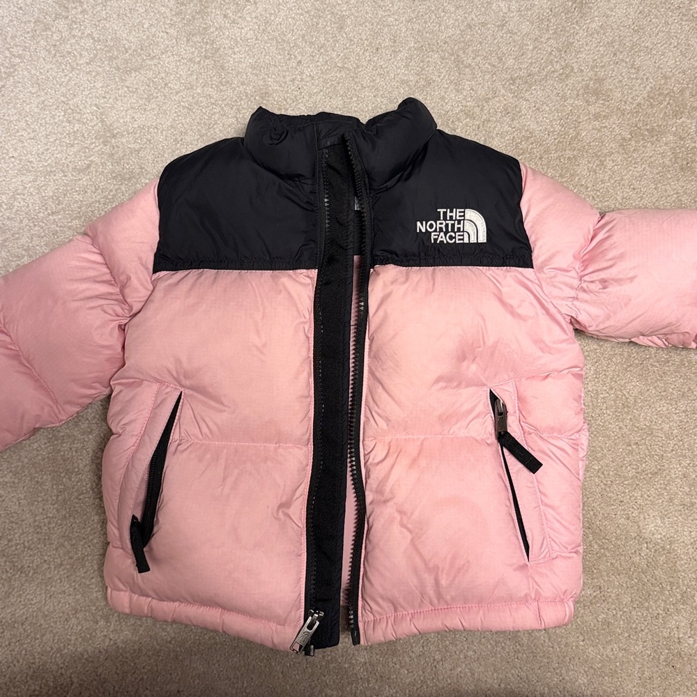 North Face Nuptse Girls Pink Black Puffer Coat